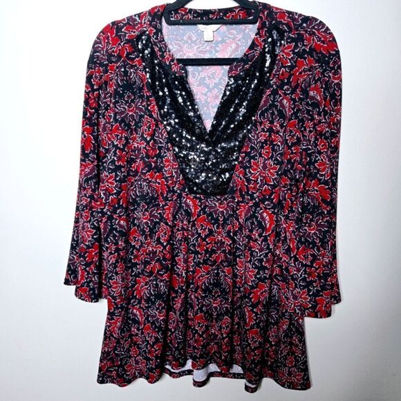 Cato Red Flower Top Large - Picture 1 of 6